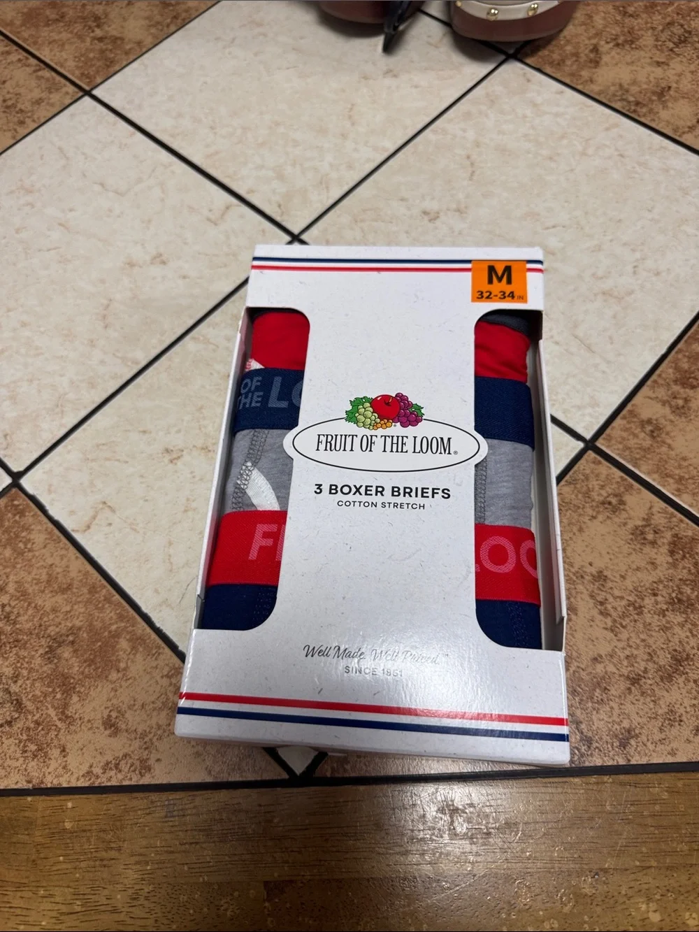 Fruit of the Loom Red, Navy & Gray 3-Pack Boxer Briefs - Men’s M